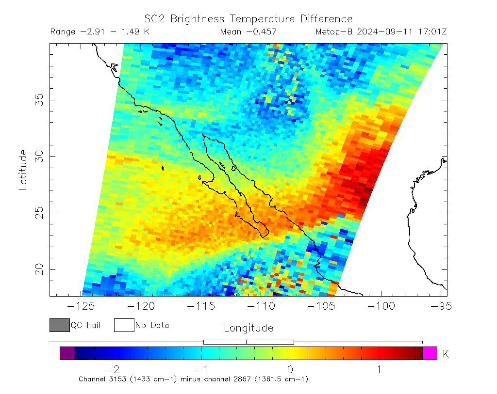 SO2 Brightness Temperature Difference 2024-09-11 17:01Z