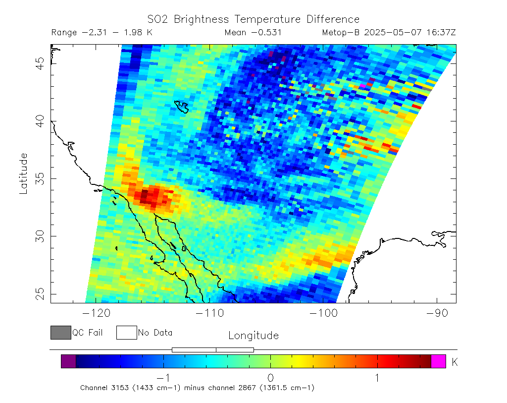 SO2 Brightness Temperature Difference 2025-05-07 16:37Z