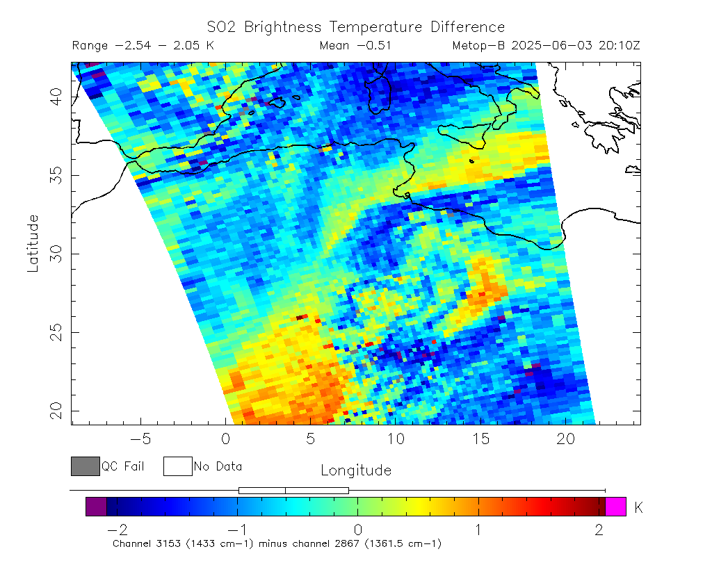 SO2 Brightness Temperature Difference 2025-06-03 20:10Z