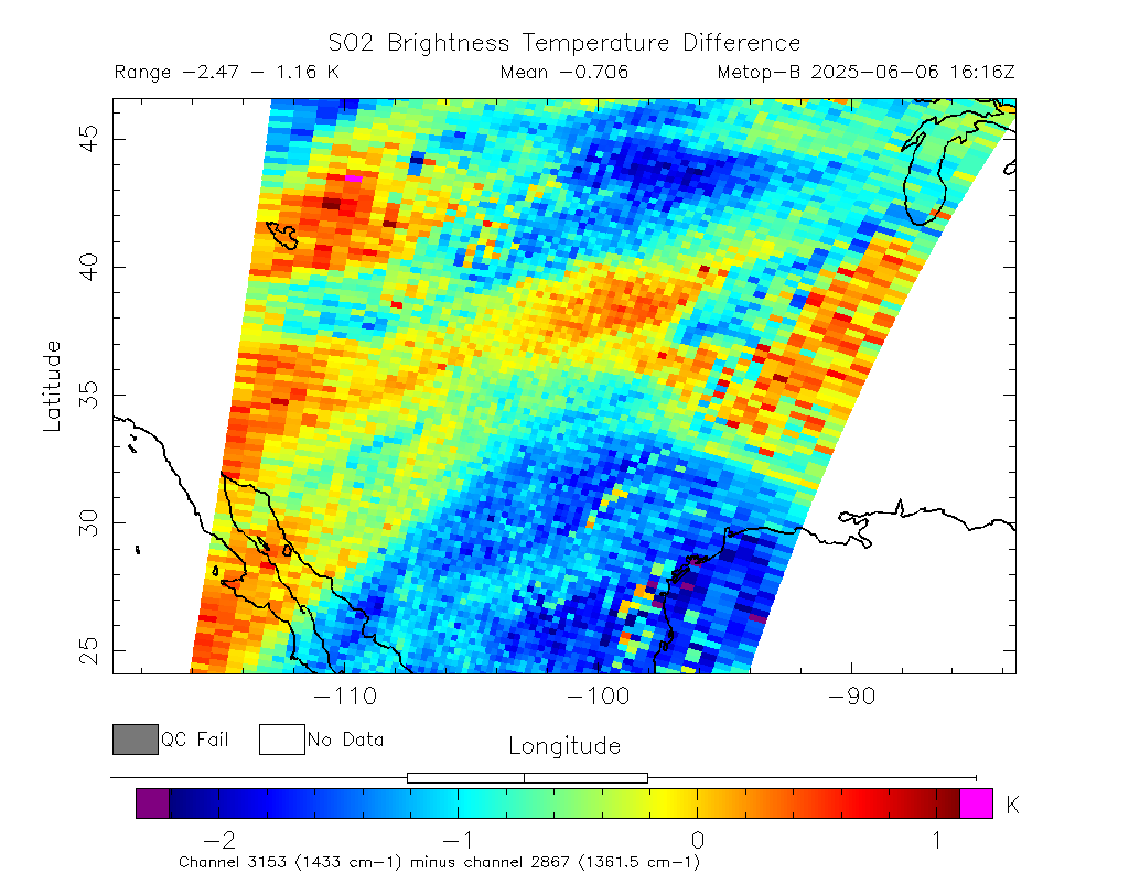 SO2 Brightness Temperature Difference 2025-06-06 16:16Z