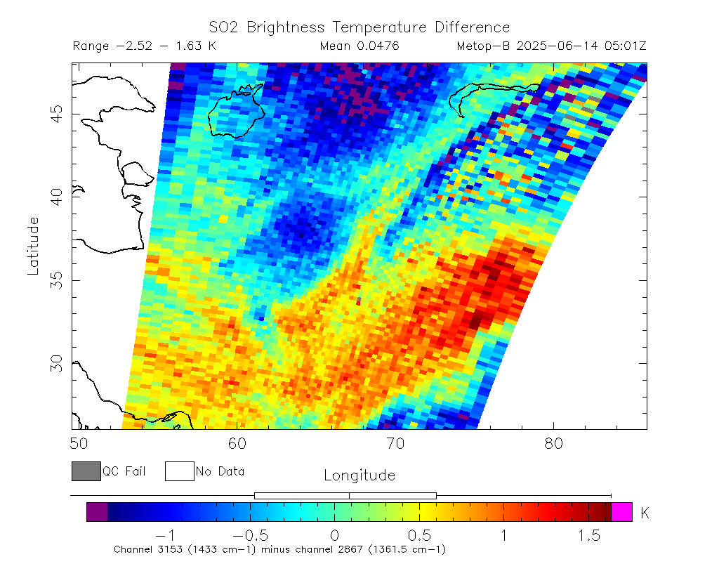 SO2 Brightness Temperature Difference 2025-06-14 05:01Z