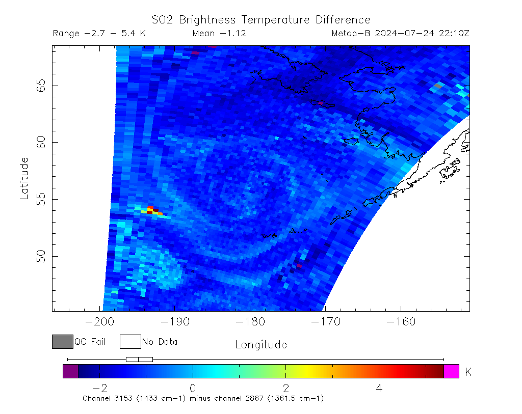 SO2 Brightness Temperature Difference 2024-07-24 22:10Z