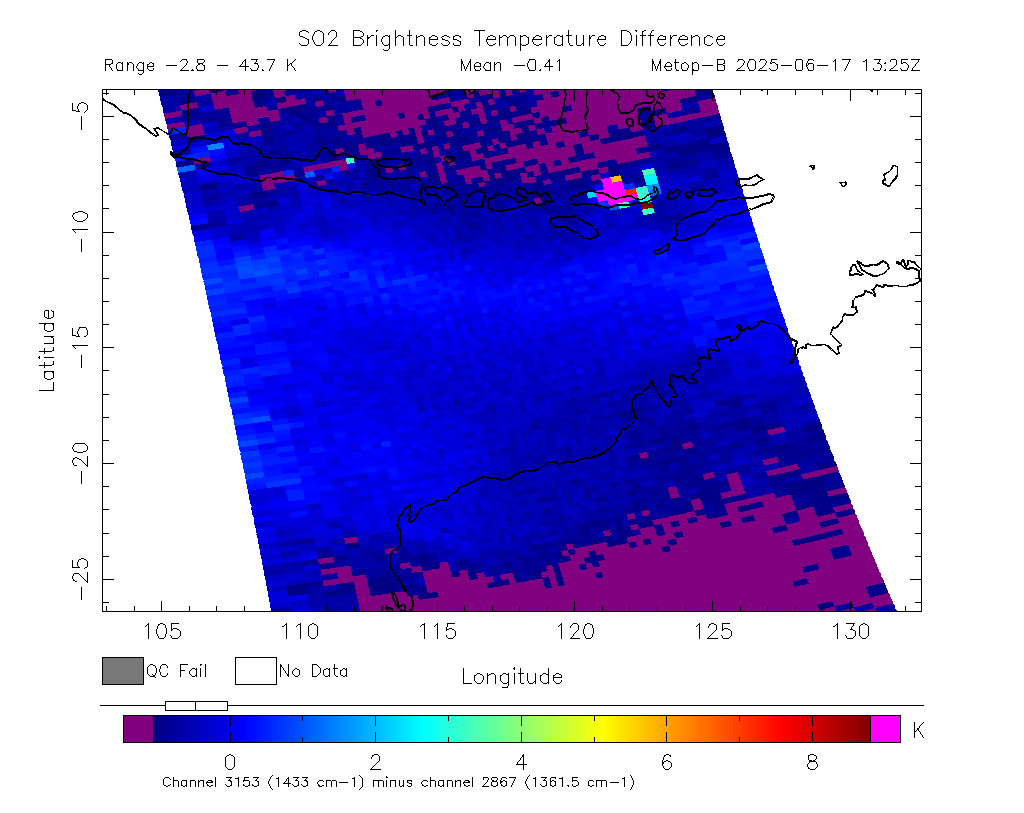 SO2 Brightness Temperature Difference 2025-06-17 13:25Z