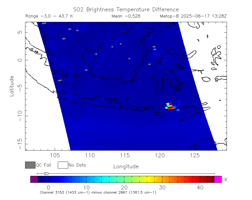 SO2 Brightness Temperature Difference 2025-06-17 13:28Z