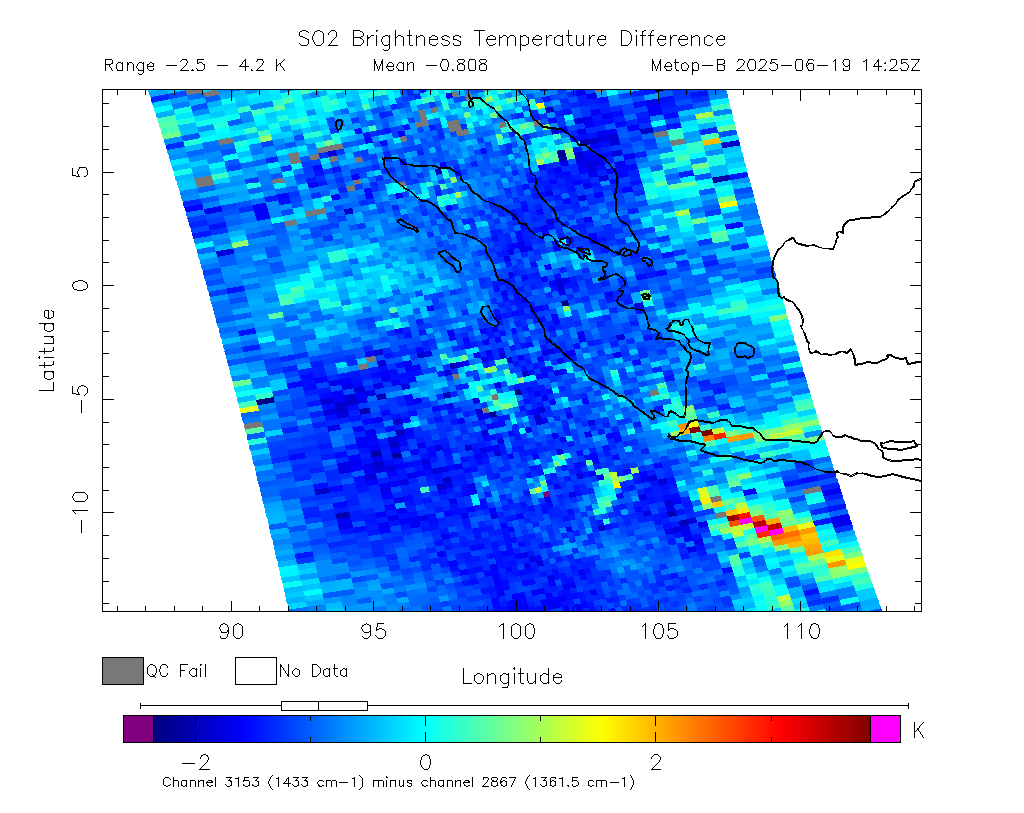 SO2 Brightness Temperature Difference 2025-06-19 14:25Z